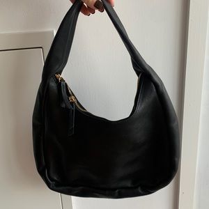 Mango Real Leather Black Hobo Purse